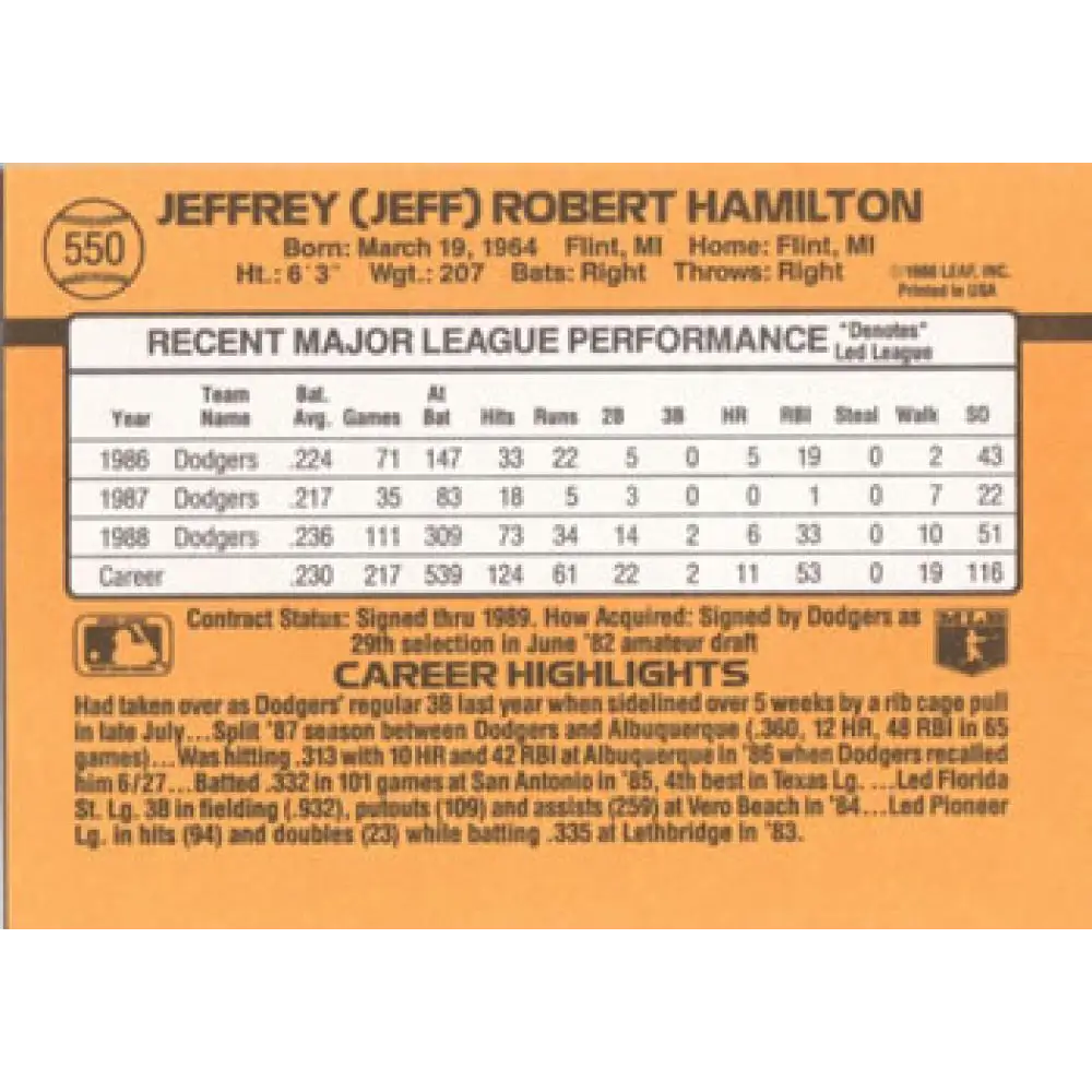 1989 Donruss #549 Darren Daulton NM-MT Philadelphia Phillies Baseball Card Image 2