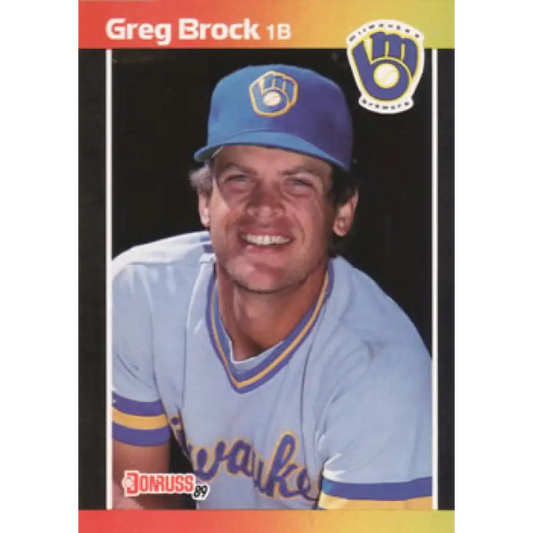 1989 Donruss #57 Greg Brock NM-MT Milwaukee Brewers Baseball Card Image 1
