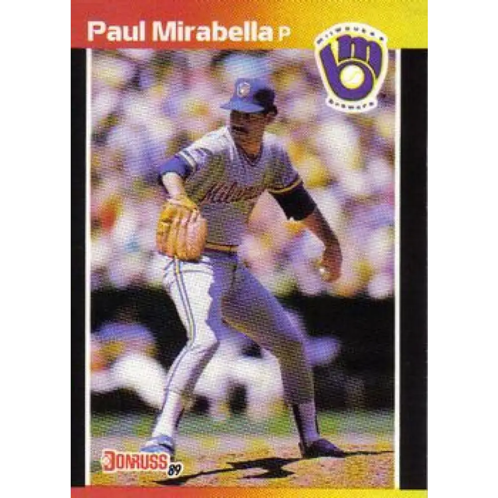 1989 Donruss #654 Paul Mirabella NM-MT Milwaukee Brewers Baseball Card Image 1