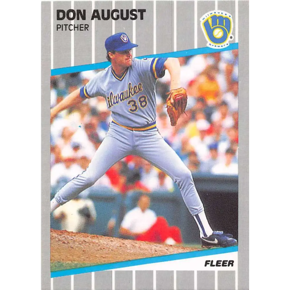 1989 Fleer #177 Don August EX Excellent Milwaukee Brewers Baseball Card  Image 1