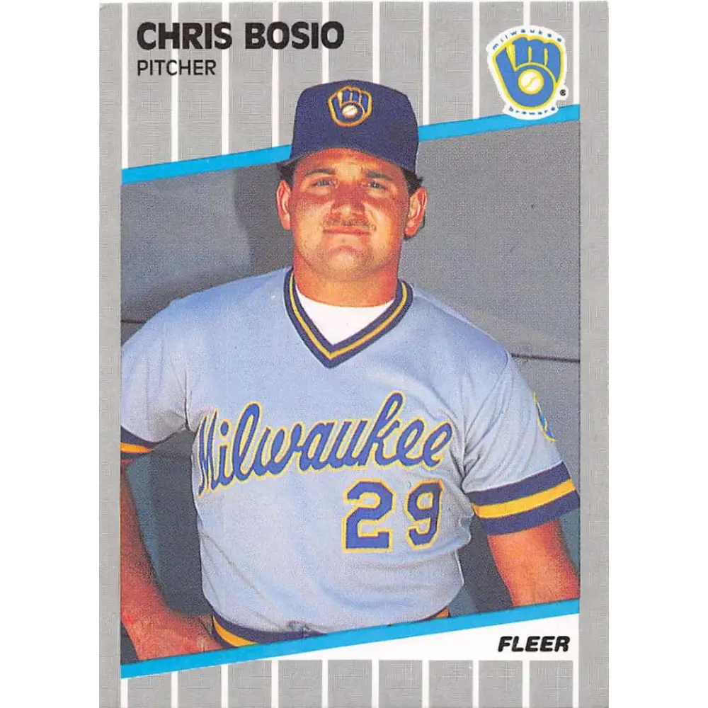1989 Fleer #179 Chris Bosio EX Excellent Milwaukee Brewers Baseball Card  Image 1