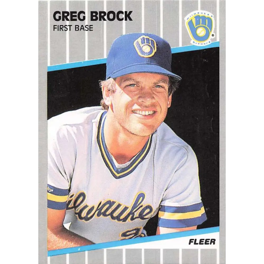 1989 Fleer #181 Greg Brock EX Excellent Milwaukee Brewers Baseball Card  Image 1