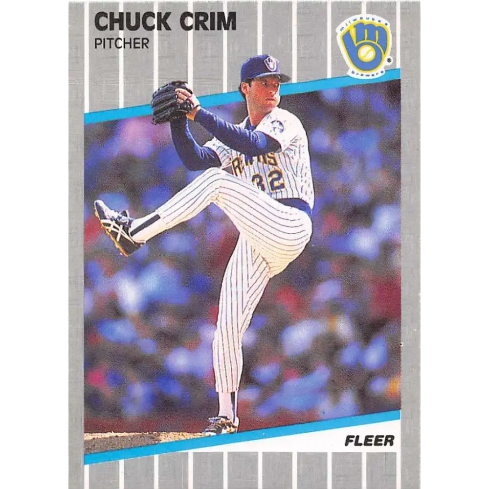 1989 Fleer #183 Chuck Crim EX Excellent Milwaukee Brewers Baseball Card  Image 1
