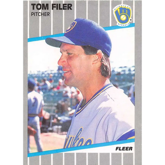 1989 Fleer #185 Tom Filer EX Excellent Milwaukee Brewers Baseball Card  Image 1