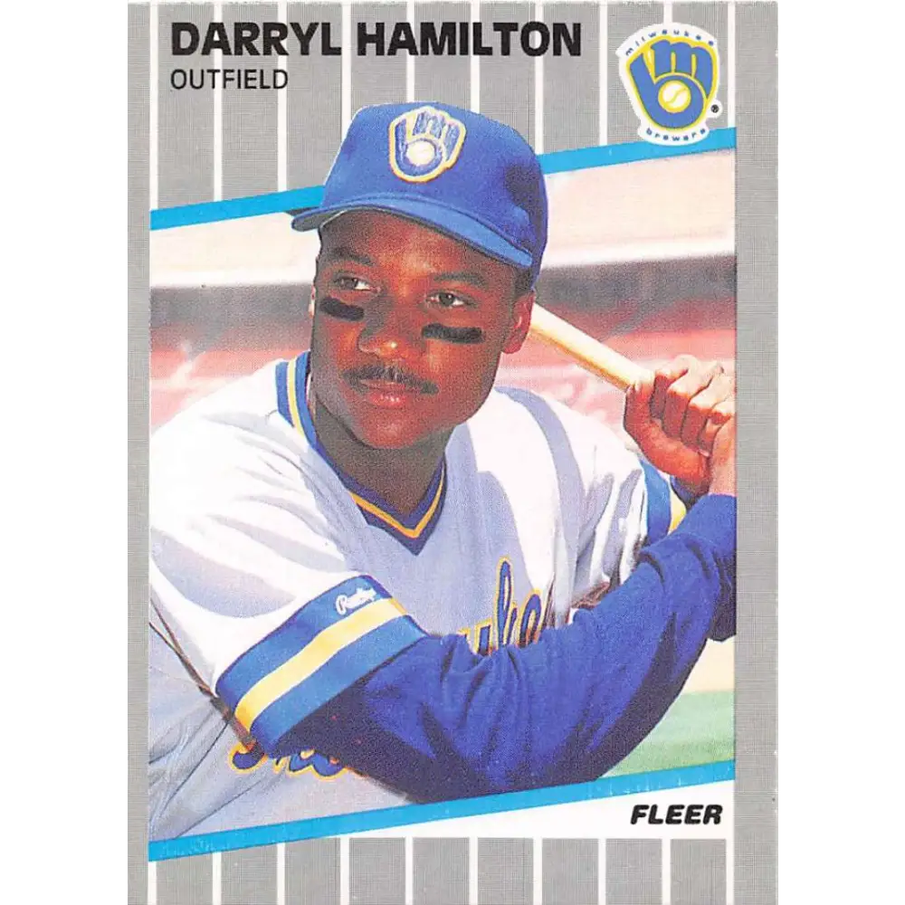 1989 Fleer #187 Darryl Hamilton EX Excellent RC Rookie Milwaukee Brewers Baseball Card  Image 1