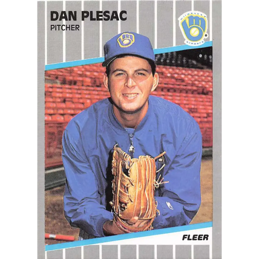 1989 Fleer #195 Dan Plesac EX Excellent Milwaukee Brewers Baseball Card  Image 1