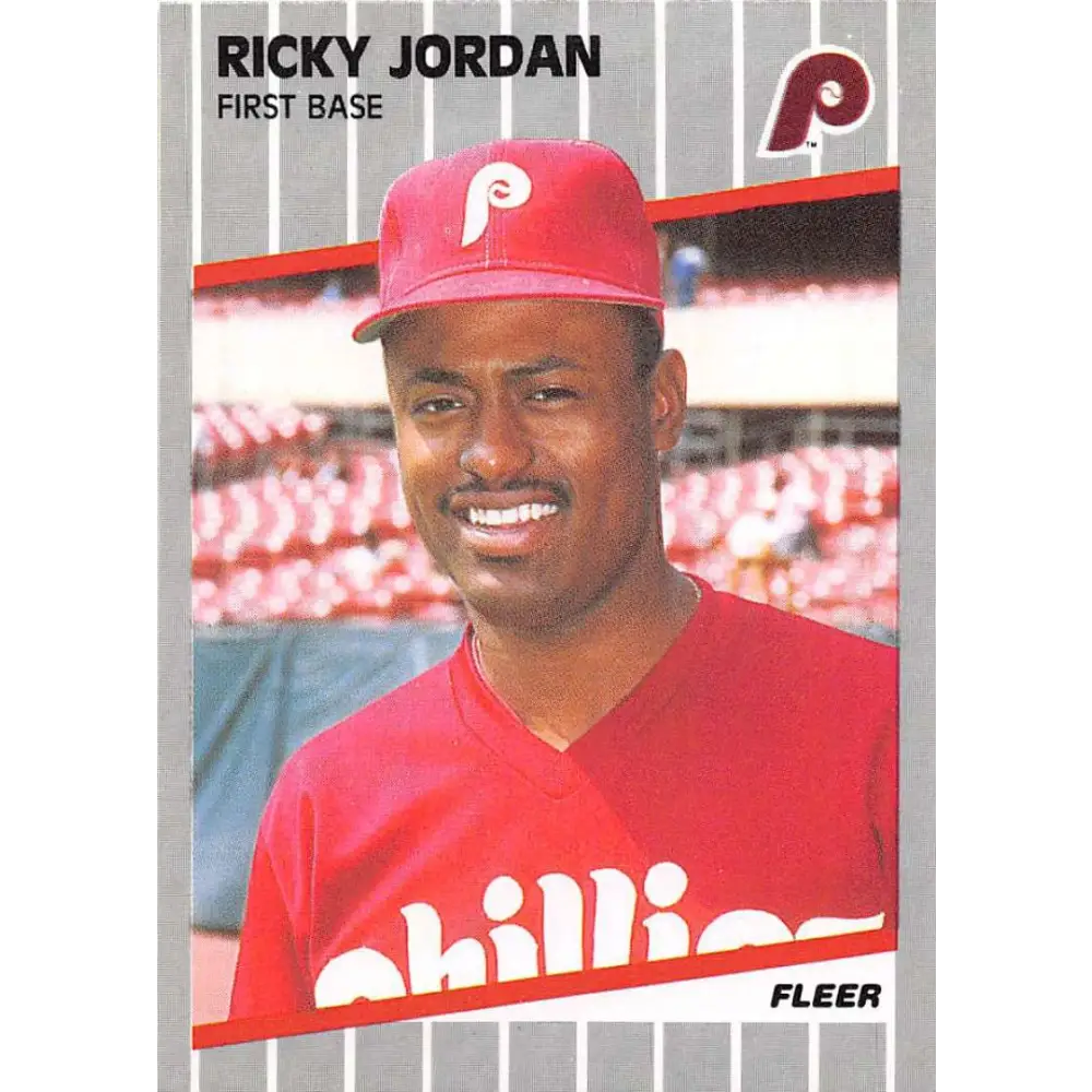 1989 Fleer #575 Ricky Jordan EX Excellent RC Rookie Philadelphia Phillies Baseball Card  Image 1