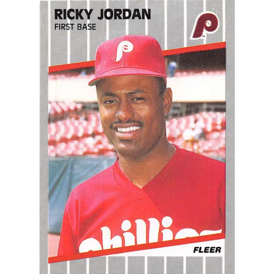 1989 Fleer #575 Ricky Jordan EX Excellent RC Rookie Philadelphia Phillies Baseball Card  Image 1