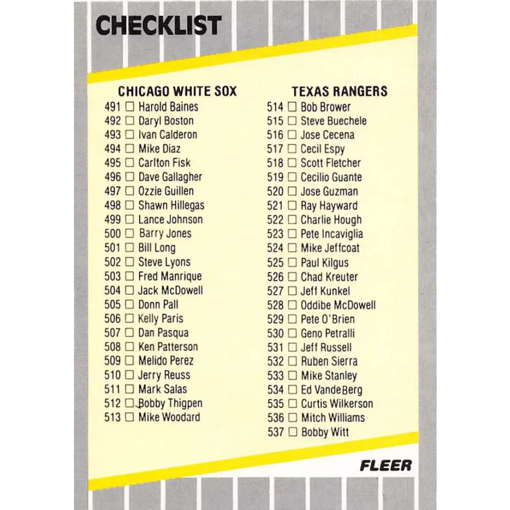 1989 Fleer #659 Checklist White Sox/Rangers Mariners/Phillies EX Excellent Chicago White Sox/Texas Rangers/Seattle Mariners/Philadelphia Phillies Base Image 1