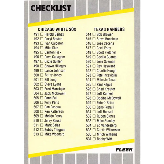 1989 Fleer #659 Checklist White Sox/Rangers Mariners/Phillies EX Excellent Chicago White Sox/Texas Rangers/Seattle Mariners/Philadelphia Phillies Base Image 1