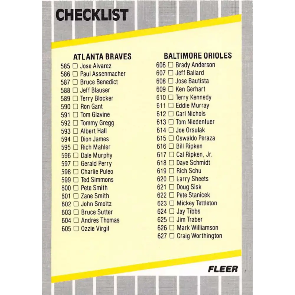 1989 Fleer #660 Checklist Mariners/Orioles Specials/Checklists EX Excellent Atlanta Braves/Baltimore Orioles Baseball Card  Image 1