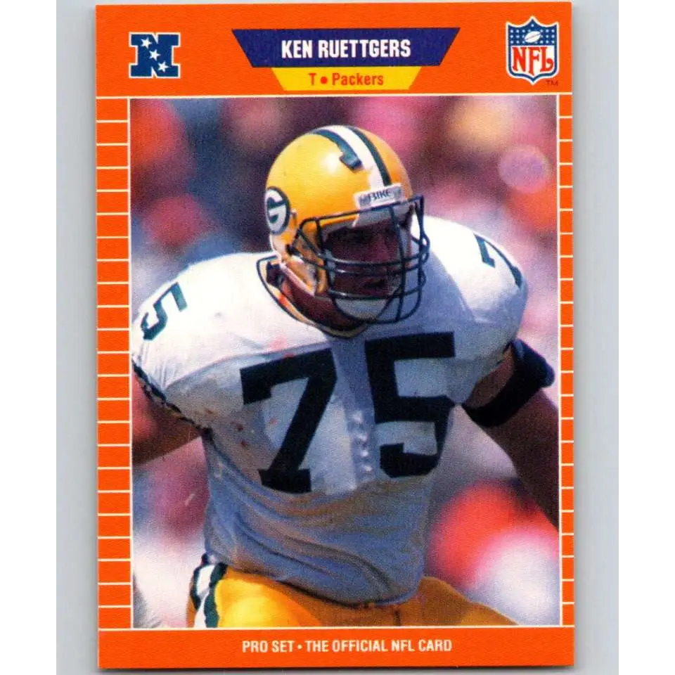 1989 Pro Set #136 Ken Ruettgers NM-MT RC Rookie Green Bay Packers Football Card Image 1