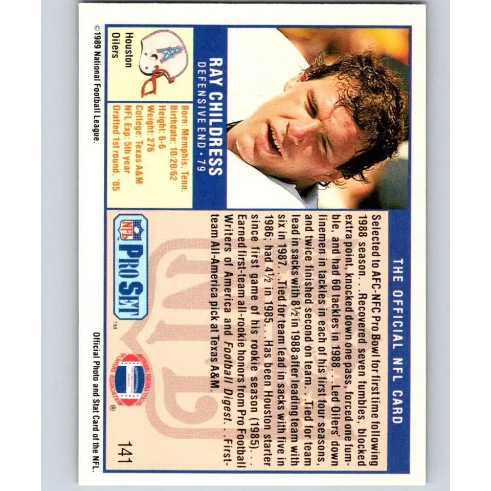 1989 Pro Set #141 Ray Childress NM-MT Houston Oilers Football Card Image 2