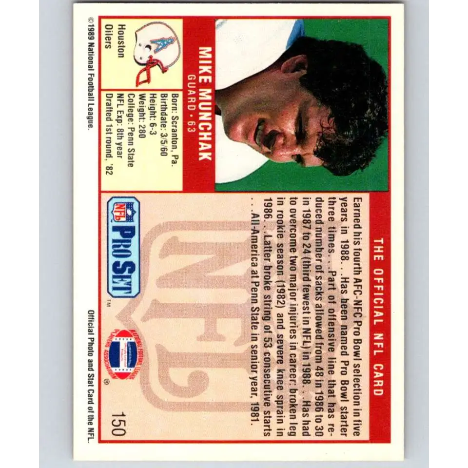 1989 Pro Set #150 Mike Munchak NM-MT Houston Oilers Football Card Image 2