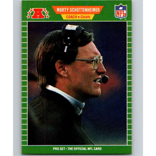 1989 Pro Set #181 Marty Schottenheimer CO NM-MT Kansas City Chiefs Football Card Image 1