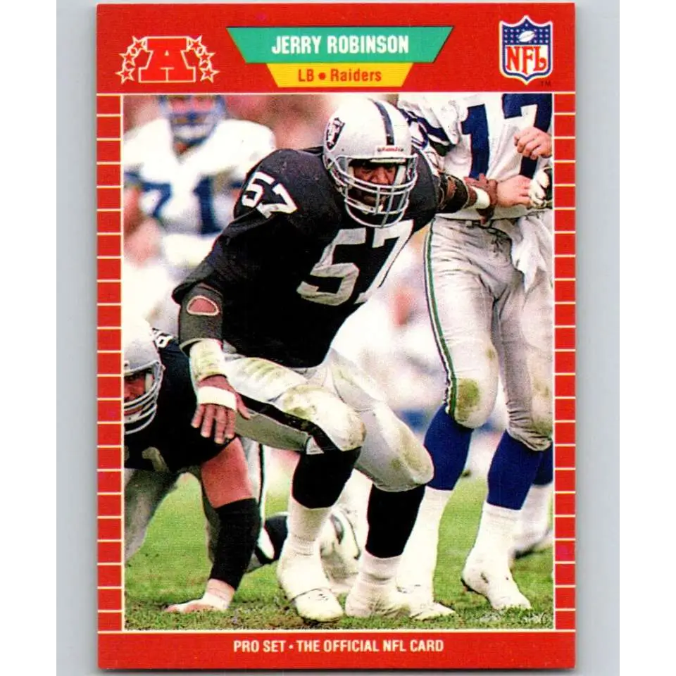 1989 Pro Set #191 Jerry Robinson UER NM-MT Los Angeles Raiders Football Card Image 1