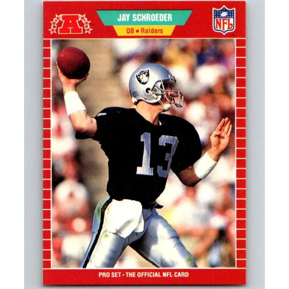 1989 Pro Set #192 Jay Schroeder NM-MT Los Angeles Raiders Football Card Image 1
