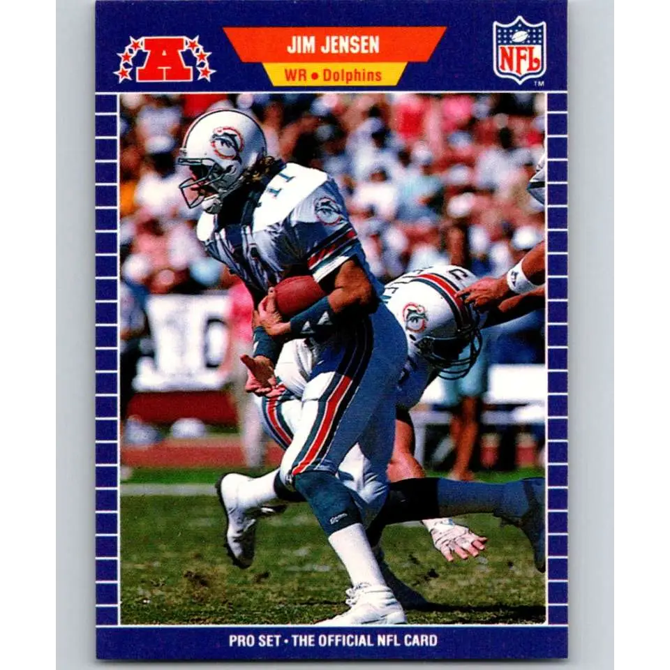 1989 Pro Set #217 Jim Jensen UER NM-MT RC Rookie Miami Dolphins Football Card Image 1