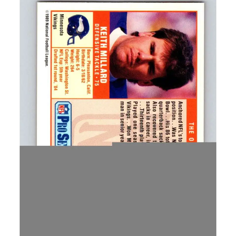 1989 Pro Set #237 Keith Millard NM-MT Minnesota Vikings Football Card Image 2