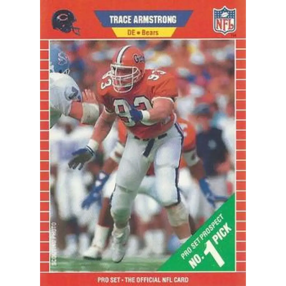 1989 Pro Set #487 Trace Armstrong NM-MT RC Rookie Chicago Bears Football Card Image 1