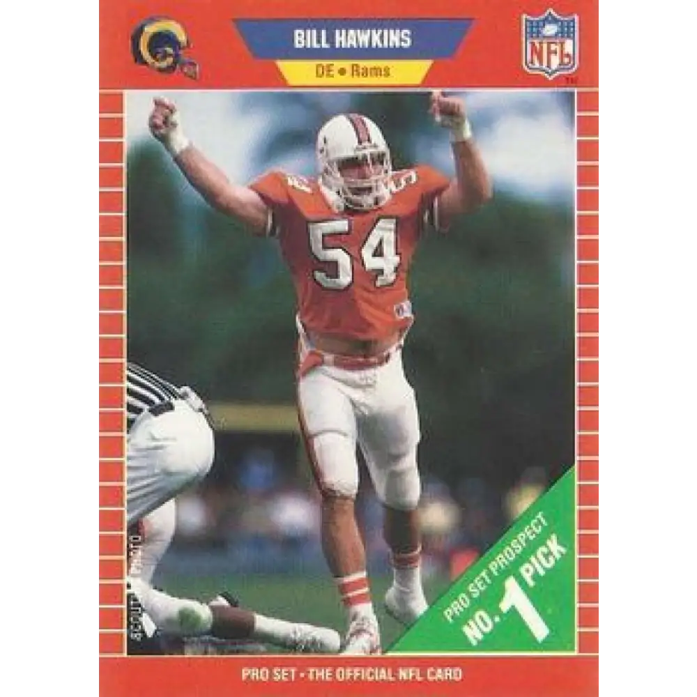 1989 Pro Set #500 Bill Hawkins NM-MT RC Rookie Los Angeles Rams Football Card Image 1
