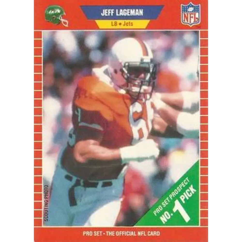 1989 Pro Set #506 Jeff Lageman NM-MT RC Rookie New York Jets Football Card Image 1