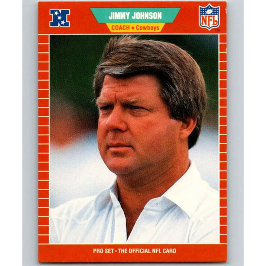 1989 Pro Set #98 Jimmy Johnson CO NM-MT RC Rookie Dallas Cowboys Football Card Image 1