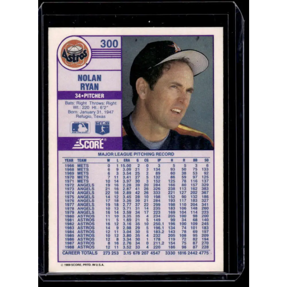 1989 Score #300 Nolan Ryan Houston Astros NM-MT Baseball Card Image 2