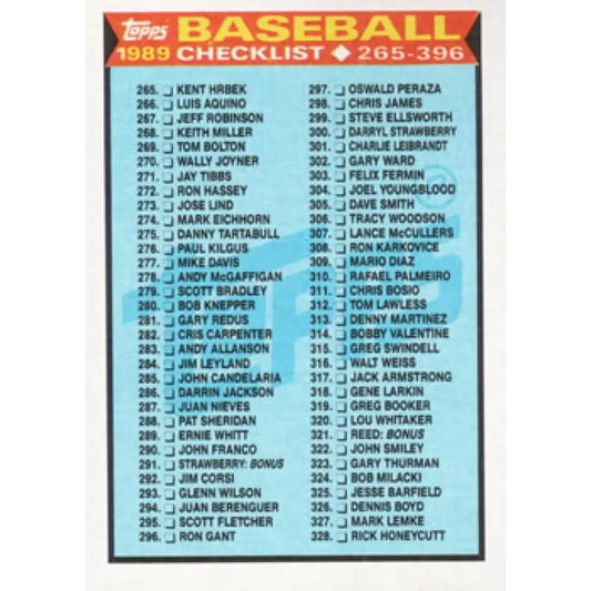 1989 Topps #378 Checklist 265-396 NM-MT N/A Baseball Card Image 1
