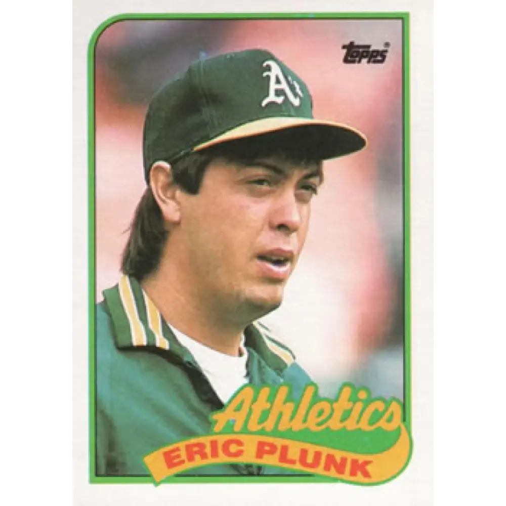 1989 Topps #448 Eric Plunk NM-MT Oakland Athletics Baseball Card Image 1