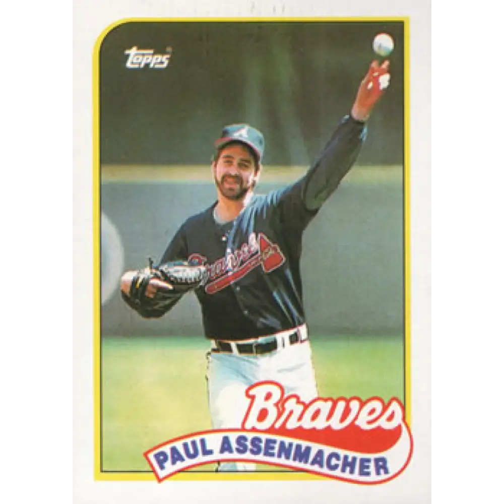 1989 Topps #454 Paul Assenmacher NM-MT Atlanta Braves Baseball Card Image 1