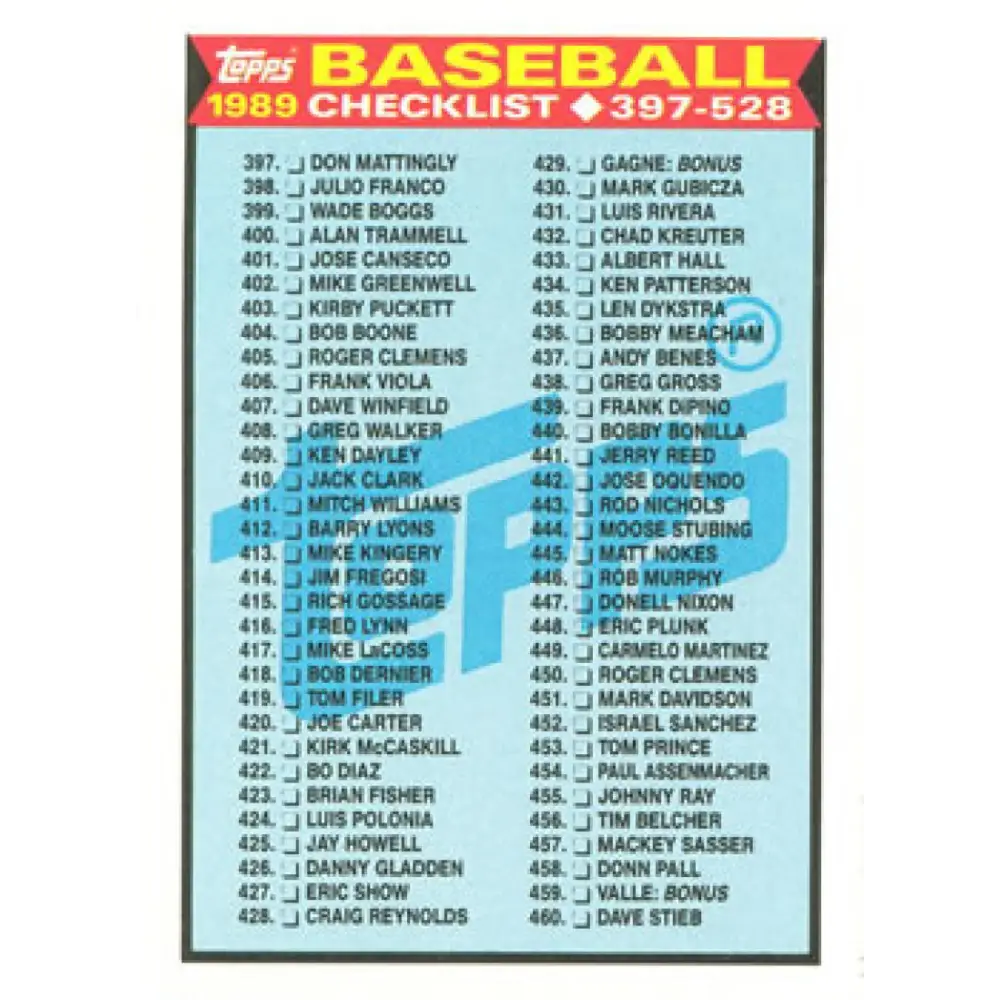 1989 Topps #524 Checklist 397-528 NM-MT N/A Baseball Card Image 1