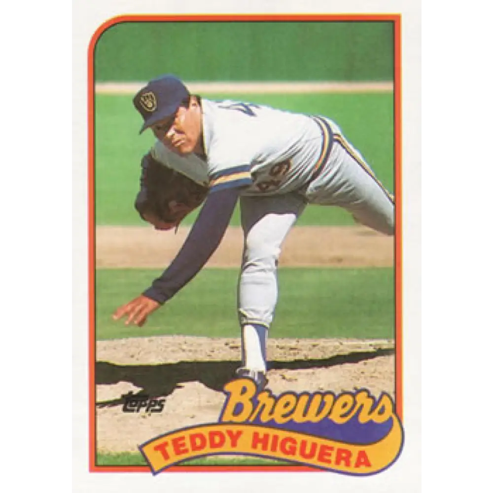 1989 Topps #595 Teddy Higuera NM-MT Milwaukee Brewers Baseball Card Image 1