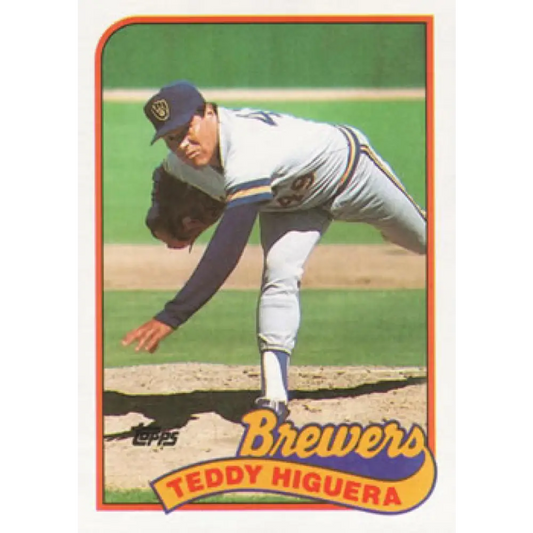 1989 Topps #595 Teddy Higuera NM-MT Milwaukee Brewers Baseball Card Image 1