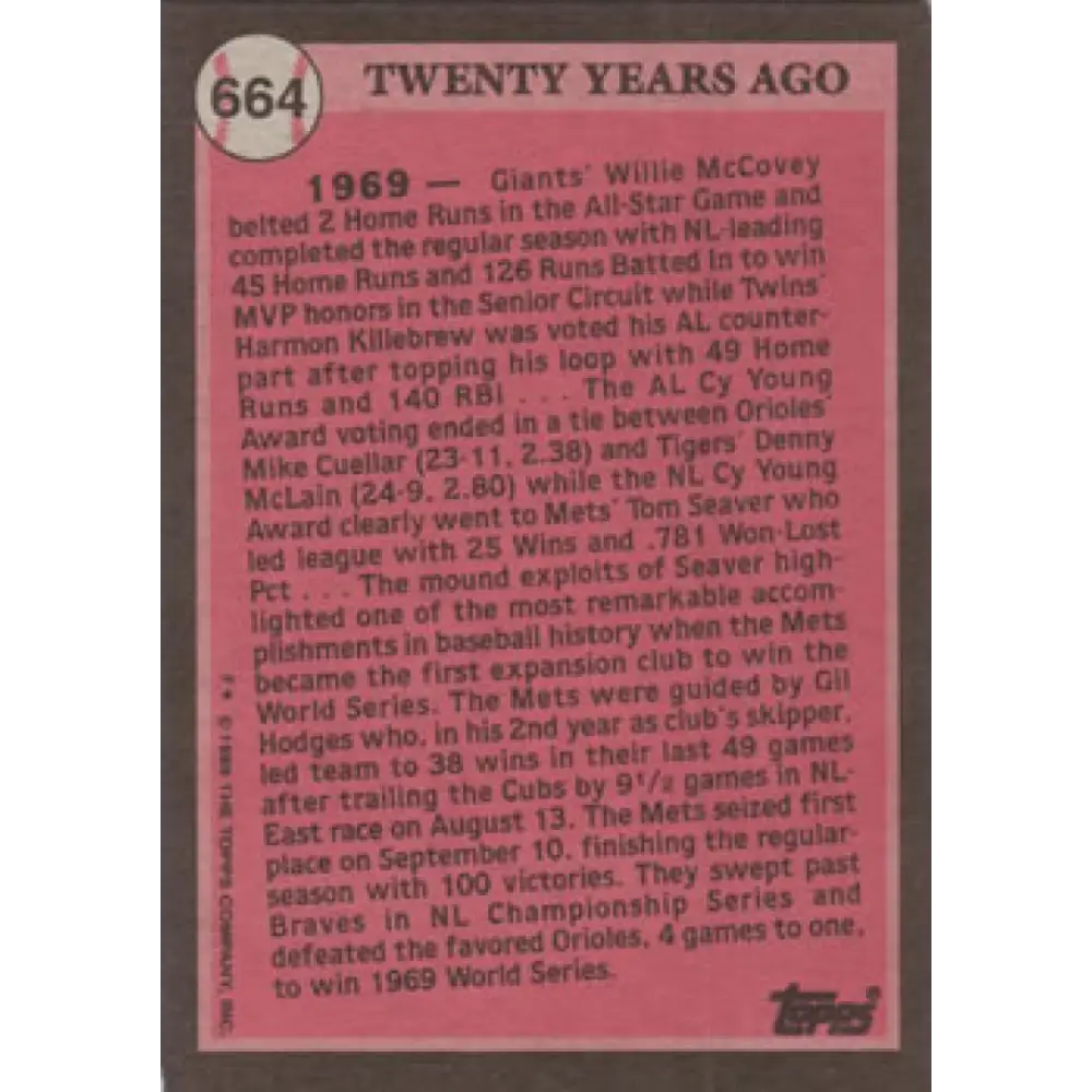 1989 Topps #664 Gil Hodges NM-MT New York Mets Baseball Card Image 2