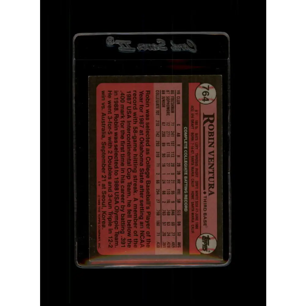 1989 Topps #764 Robin Ventura NM-MT RC Rookie Chicago White Sox Baseball Card Image 2