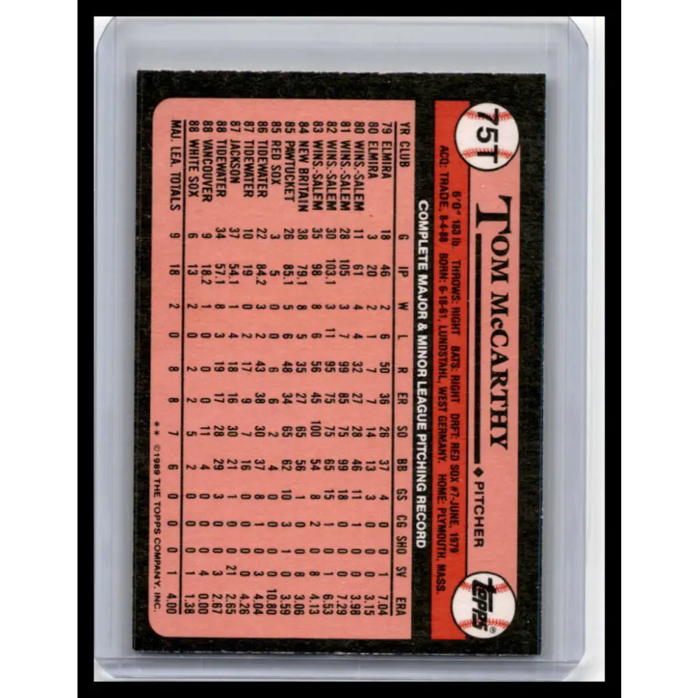 1989 Topps Traded #75T Tom McCarthy NM-MT Chicago White Sox Baseball Card Image 2