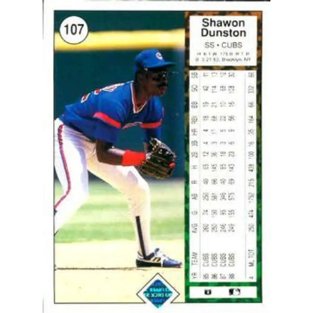 1989 Upper Deck #107 Shawon Dunston NM-MT Chicago Cubs Baseball Card Image 2