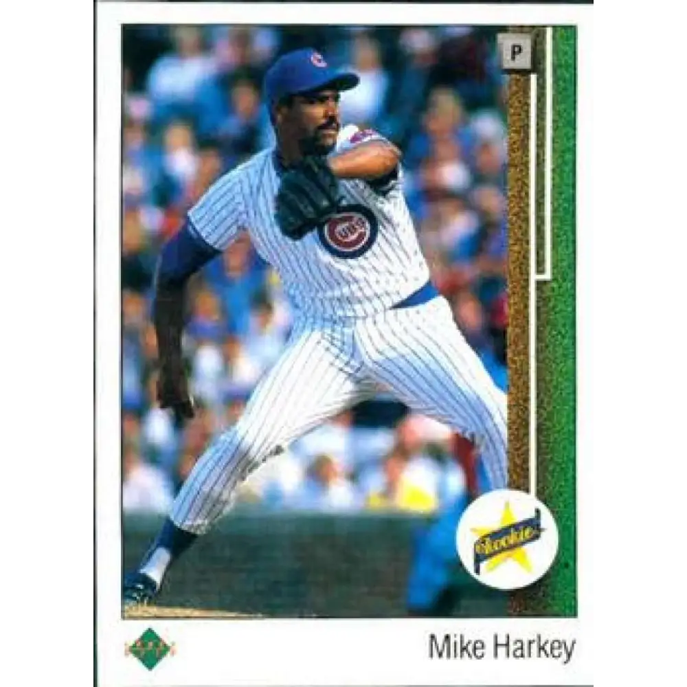 1989 Upper Deck #14 Mike Harkey NM-MT RC Rookie Chicago Cubs Baseball Card Image 1