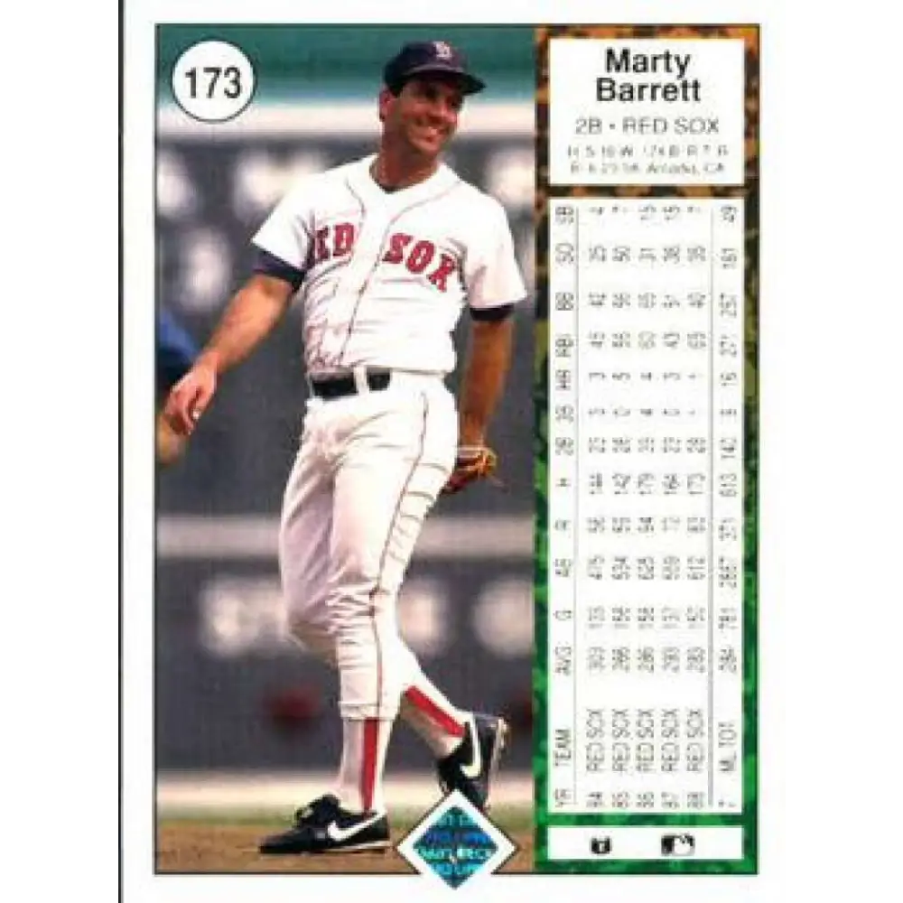 1989 Upper Deck #173 Marty Barrett NM-MT Boston Red Sox Baseball Card Image 2