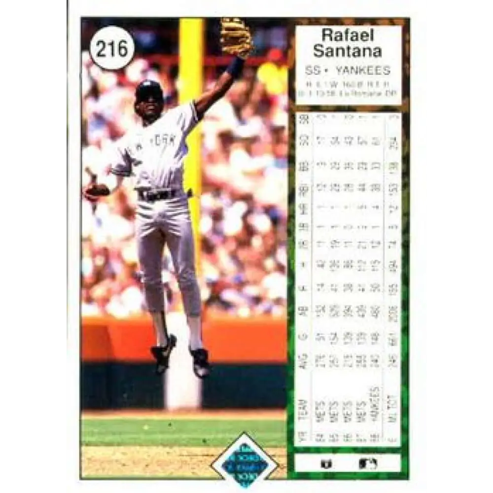 1989 Upper Deck #216 Rafael Santana NM-MT New York Yankees Baseball Card Image 2