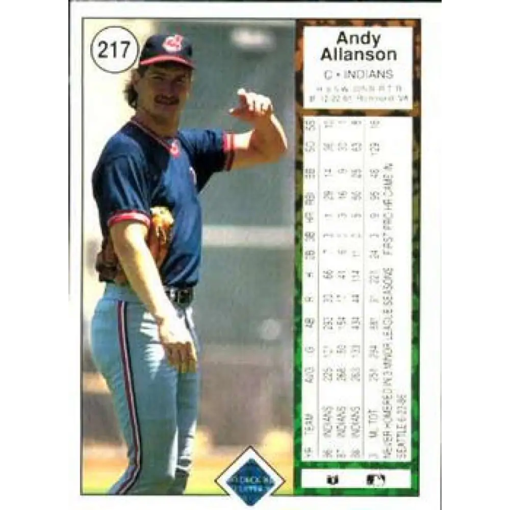 1989 Upper Deck #217 Andy Allanson NM-MT Cleveland Indians Baseball Card Image 2