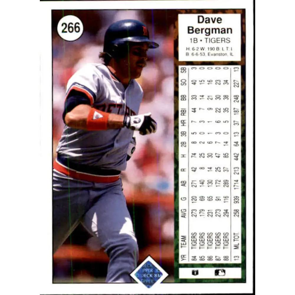 1989 Upper Deck #266 Dave Bergman NM-MT Detroit Tigers Baseball Card Image 2