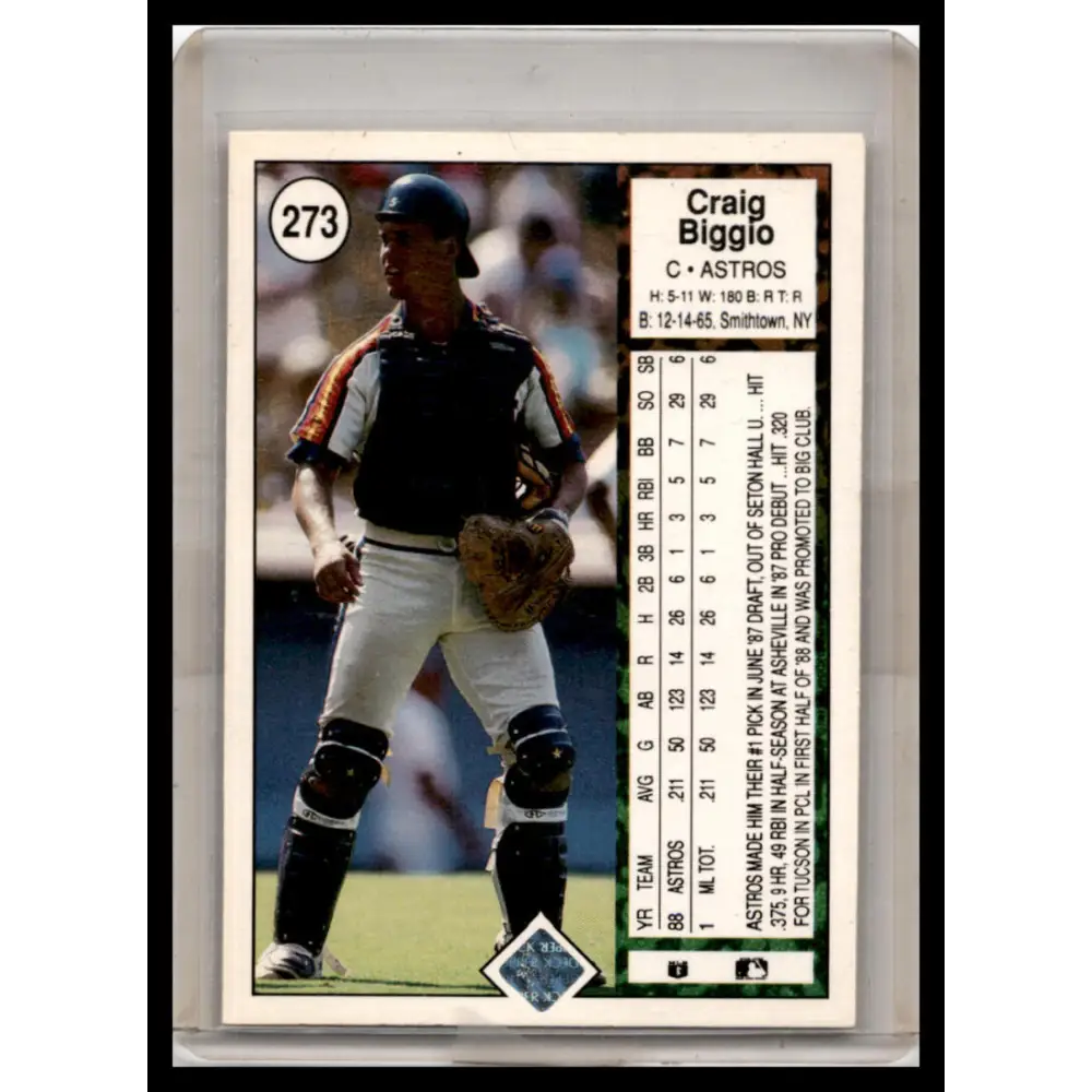 1989 Upper Deck #273 Craig Biggio NM-MT Baseball Card Image 2