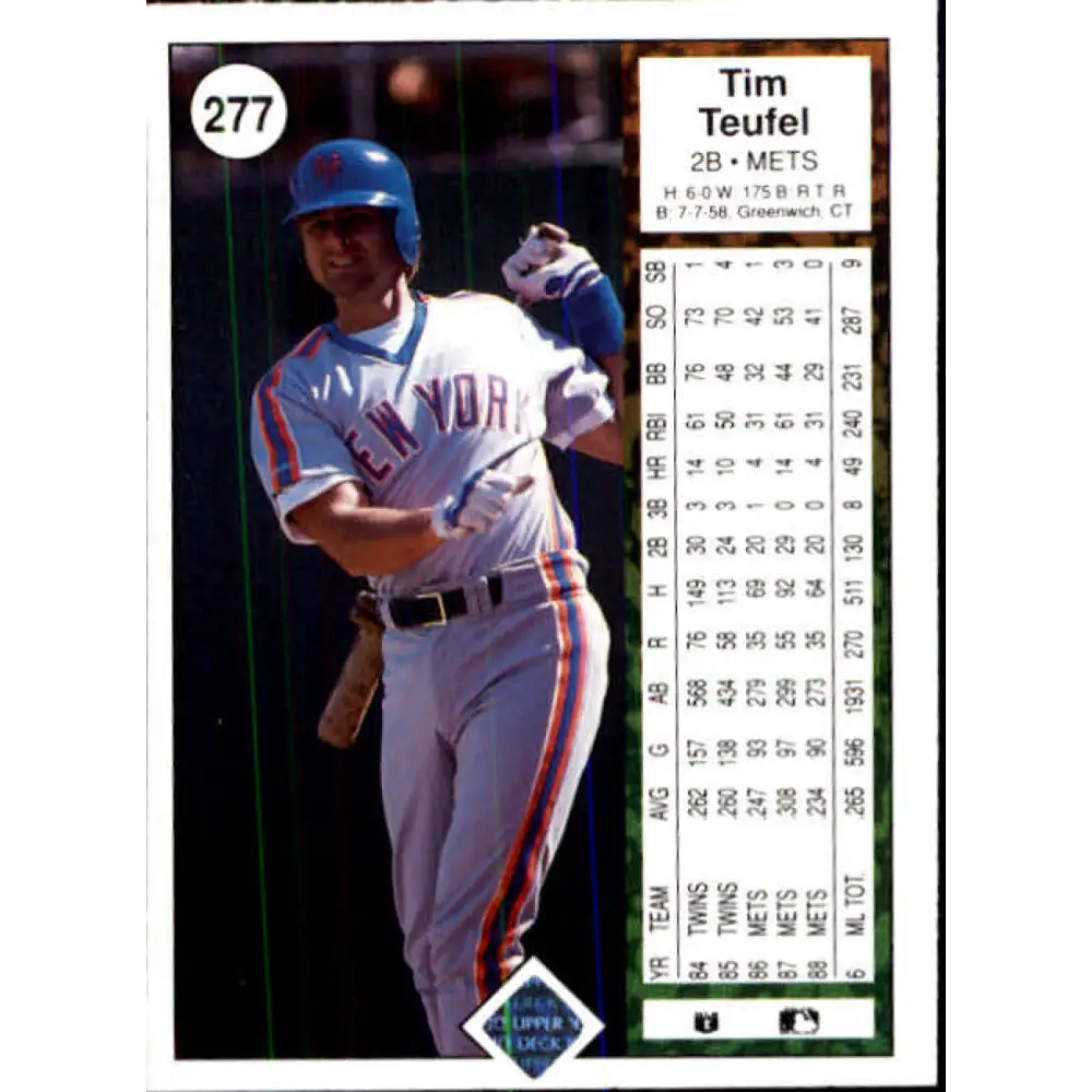 1989 Upper Deck #277 Tim Teufel NM-MT New York Mets Baseball Card Image 2