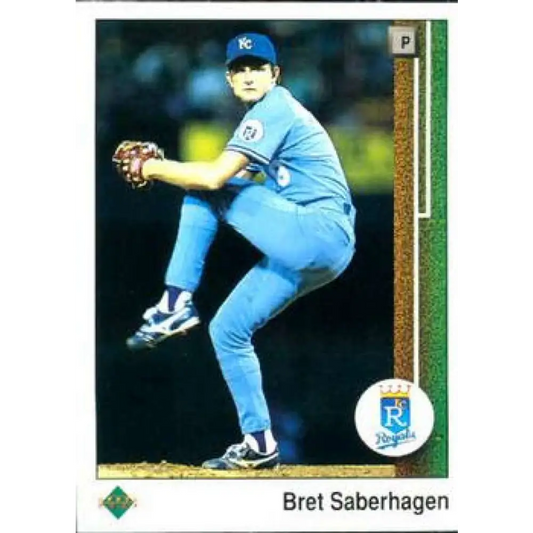 1989 Upper Deck #37 Bret Saberhagen UER NM-MT Kansas City Royals Baseball Card Image 1