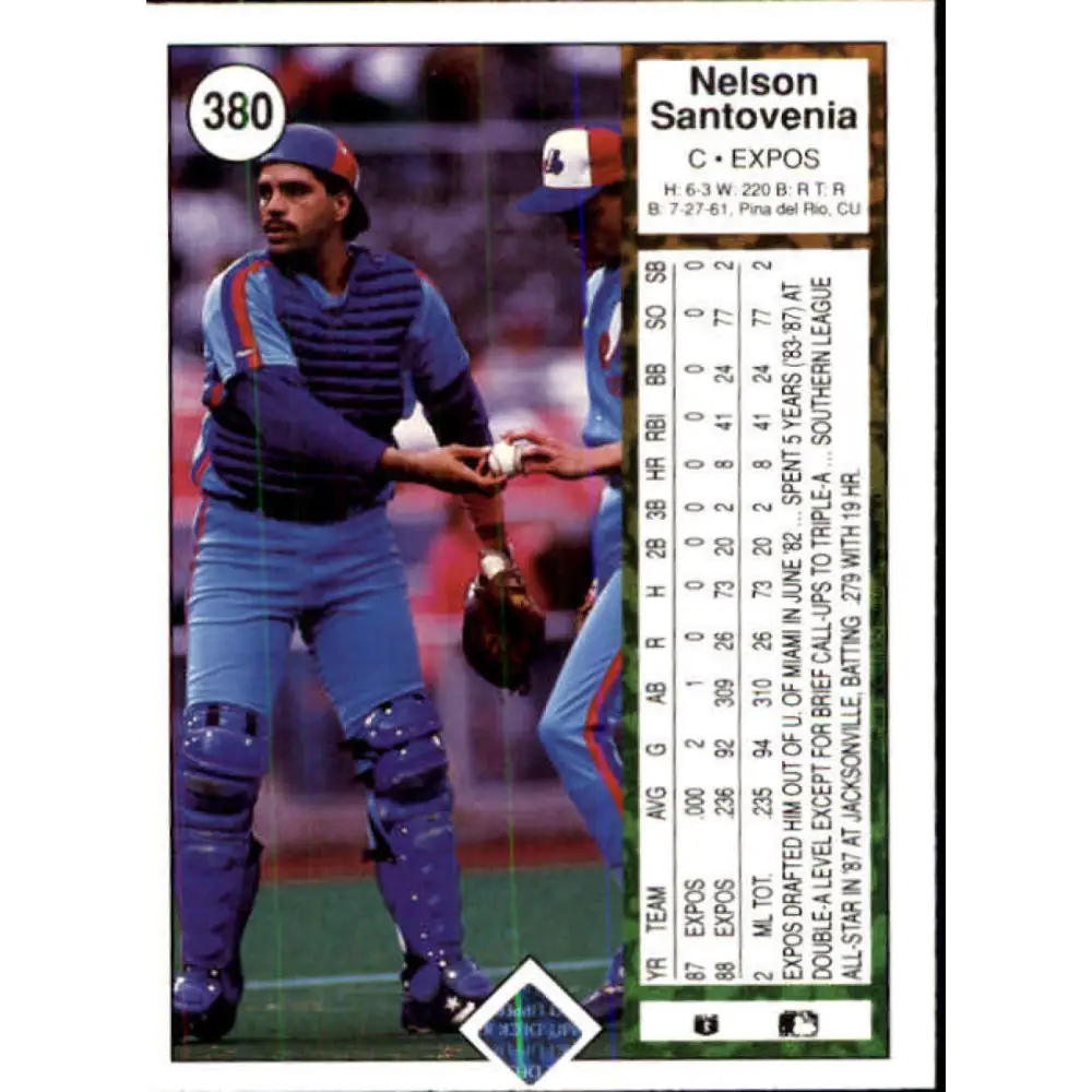 1989 Upper Deck #380 Nelson Santovenia NM-MT Montreal Expos Baseball Card Image 2