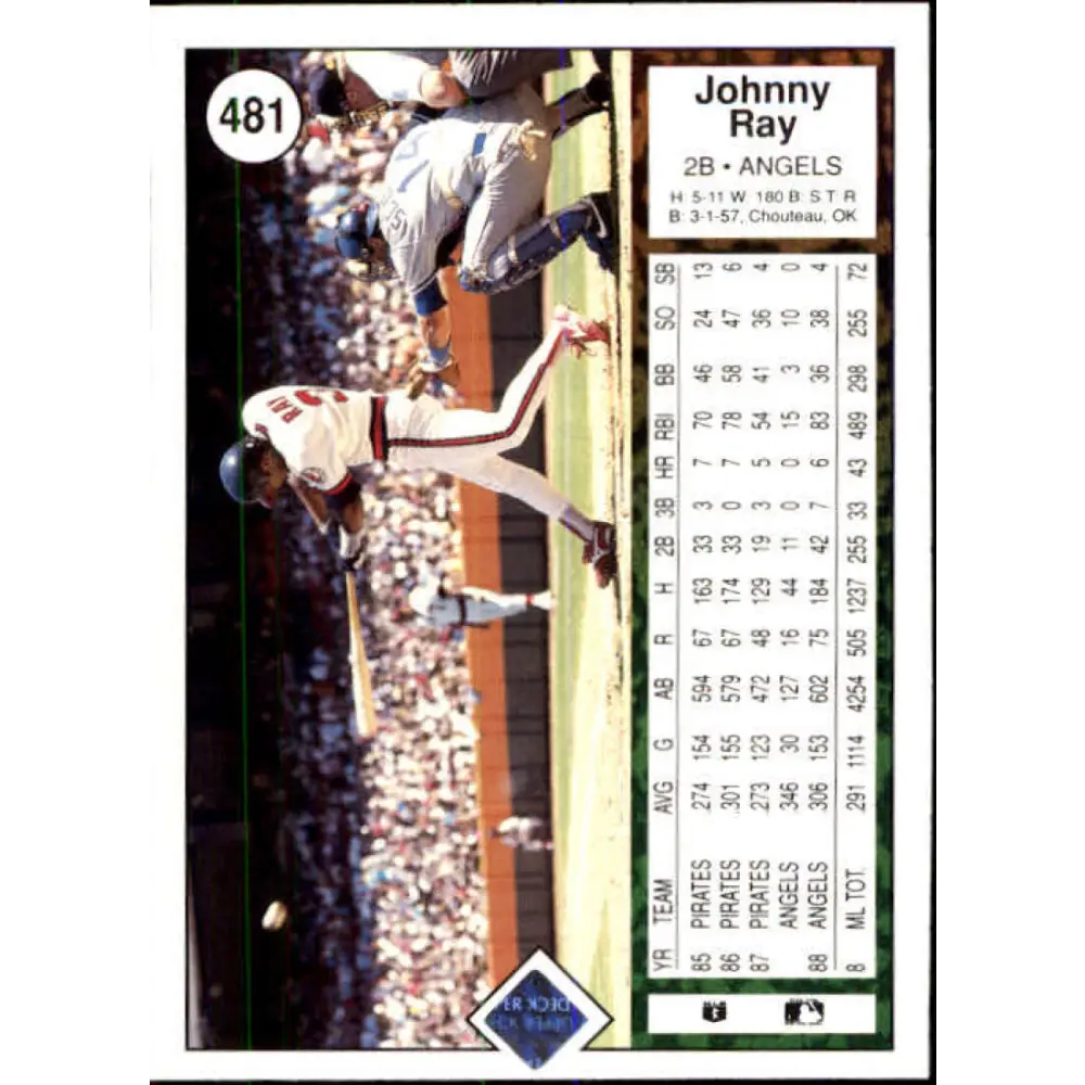 1989 Upper Deck #481 Johnny Ray NM-MT California Angels Baseball Card Image 2