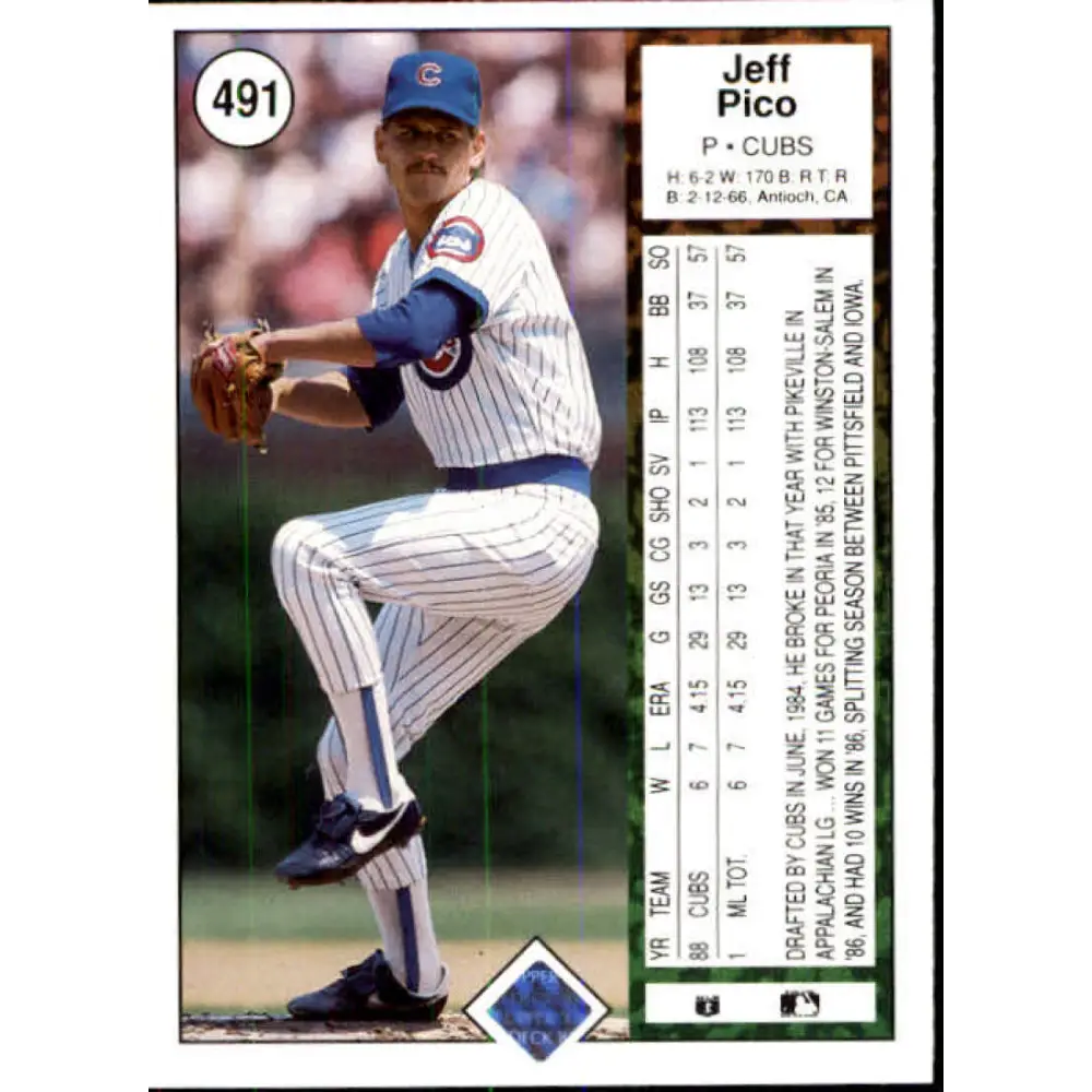 1989 Upper Deck #491 Jeff Pico NM-MT Chicago Cubs Baseball Card Image 2