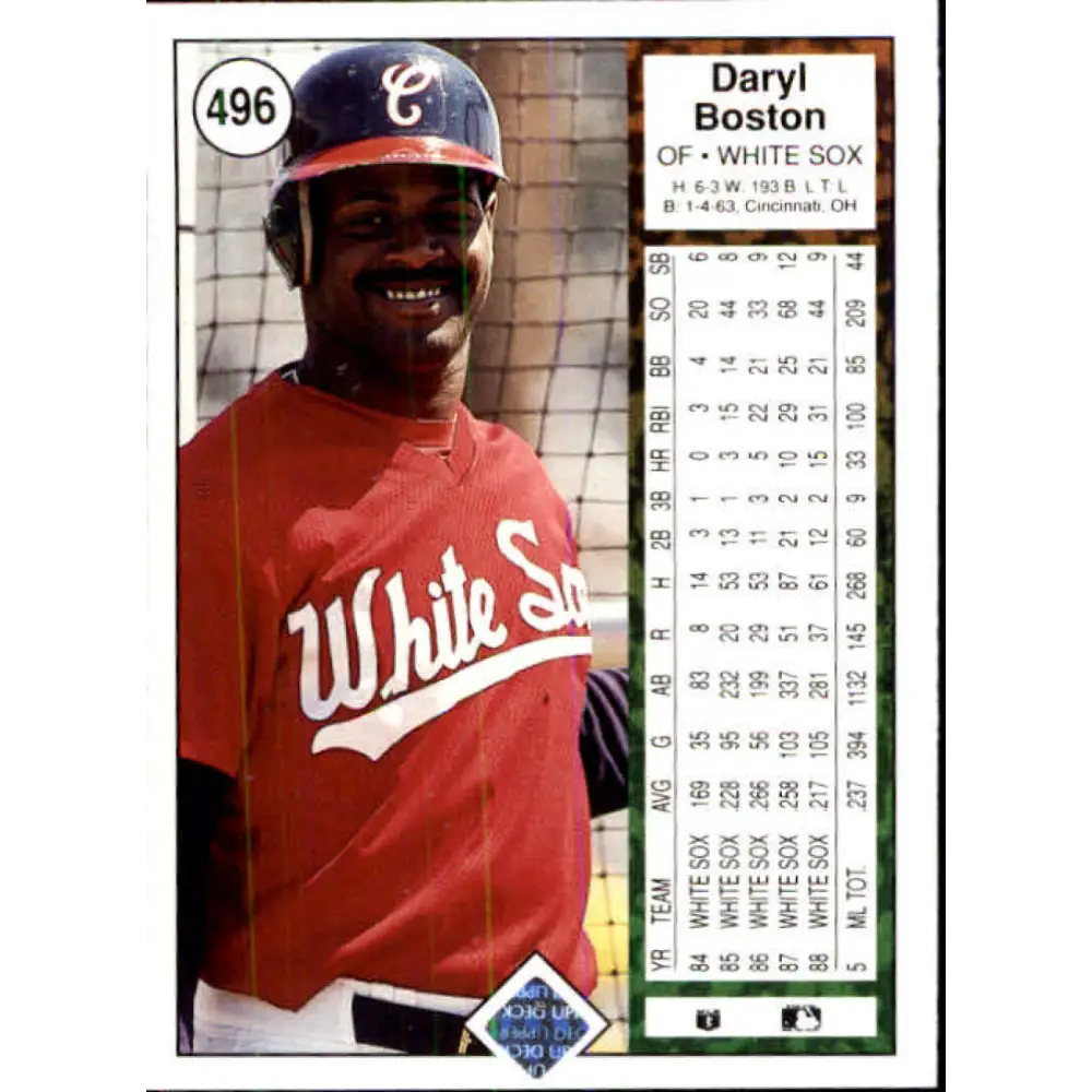 1989 Upper Deck #496 Daryl Boston NM-MT Chicago White Sox Baseball Card Image 2